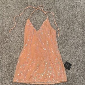 Lulu's Peach Sequin Halter Dress